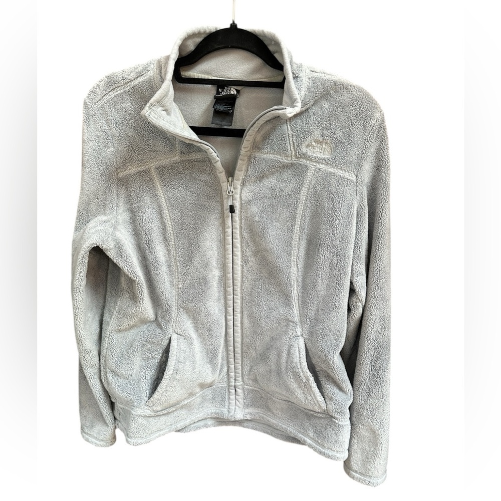 North Face Ladies Osito Fleece Light Grey Zip Up Jacket Size L